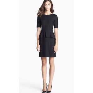 Theory Arvada Peplum Dress 0 Black Wool Sheath Academia Capsule Minimalist Work